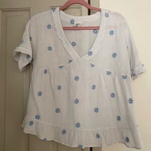 Floral White and Blue Women's Top
